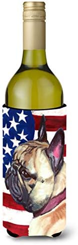 Caroline'ın Hazineleri LH9545LİTERK Fransız Bulldog Frenchie ABD Vatansever Amerikan Bayrağı Şarap Şişesi Hugger,