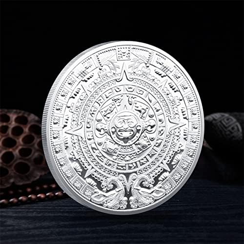 Meksika Maya Kabartmalı Hatıra Madalyası Altın Kaplama Üç Boyutlu Kabartmalı Renk Lake hatıra parası (Gümüş)