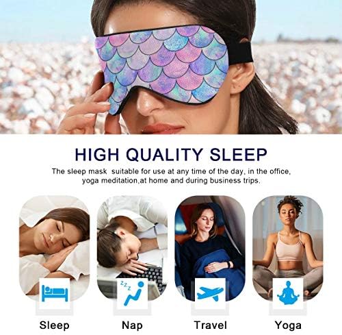ALAZA Mermaid Balık Pulu Dalga Uyku Maskesi Kadın Erkek Karartma Soğutma Komik Göz Maskesi Uyku için Elastik Şerit