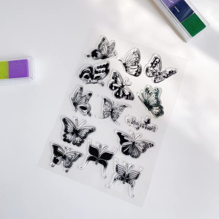 Kelebekler Çeşitli Kelebekler Temizle Pullar Şeffaf Silikon Damga Albümü Kartları Lastik Damga Kart Yapımı için Dekorasyon
