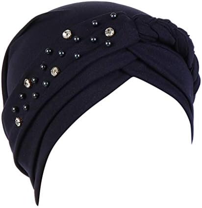 Streç İnci Türban Kadınlar için Düğümlü Kemo Bere Kap Elastik Vintage Şapkalar Bayan Önceden Bağlı Müslüman Başörtüsü