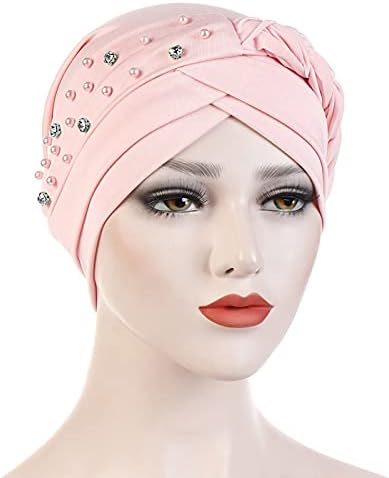 Streç İnci Türban Kadınlar için Düğümlü Kemo Bere Kap Elastik Vintage Şapkalar Bayan Önceden Bağlı Müslüman Başörtüsü