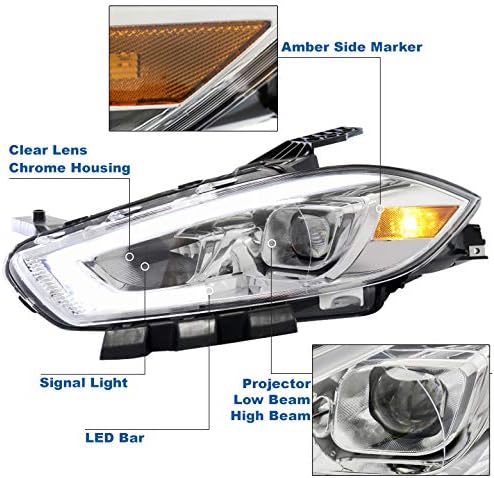 ZMAUTOPARTS LED tüp projektör farlar lambalar krom w / 6.25 beyaz LED DRL ışıkları ile uyumlu 2013- Dodge Dart