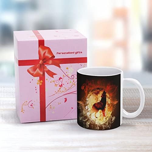 Yangın Kurt Kilitli Bir Ay Baskı Kupa kahve bardağı Seramik çay bardağı Komik Hediye Ofis Ev için Kadın Erkek 11 Oz