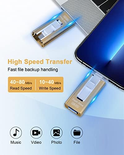 iPhone 512GB için Flash Sürücü, 4'ü 1 arada USB Fotoğraf Çubuğu, iPhone Harici Depolama, iPhone, iPad, Android ve