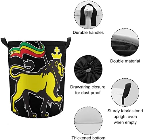 Rastafari Aslan Yahuda 42L Yuvarlak çamaşır sepeti Katlanabilir Çamaşır Sepetleri İpli Üst