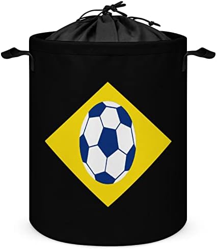 Brezilyalı Futbol Futbol Bayrağı çamaşır sepeti Yuvarlak Katlanır çamaşır sepeti Kova Depolama saklama kutusu Halat