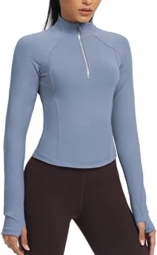 AVGO Egzersiz Ceketler Kadınlar için Slim Fit Kırpılmış Koşu Ceketler Başparmak Delikleri ile Yarım Zip Atletik Üstleri