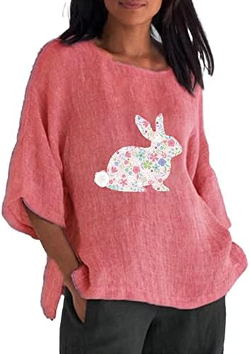 Bayanlar Paskalya Günü Yaz Üstleri Sevimli Tavşan Tavşan Grafik 3/4 Kollu Kazak Gömlek Yaz Rahat Gevşek Tunikler