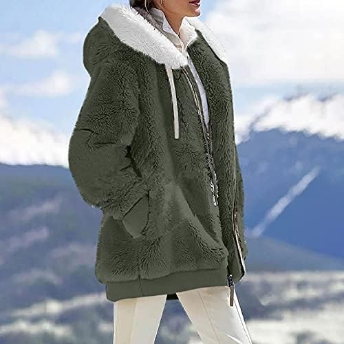 NOKMOPO Kadın Ceketler Bayan Moda Katı Kış Gevşek Peluş Uzun Kollu Fermuarlı Cebi kapüşonlu ceket