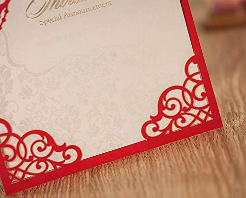 Jofanza 5.4x7. 3 İnç 50 PCS Kırmızı Lase Kesim Düğün Davetiyeleri Kartları Kiti ile Prenses Taç Tasarım için Düğün