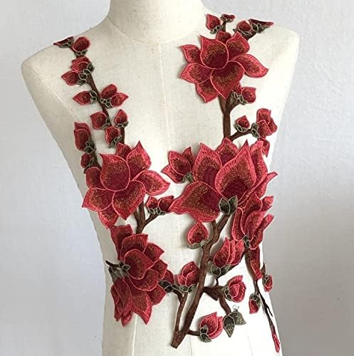 SELCRAFT 1 Takım Gül Çiçek Nakış Dantel Yama Kumaş Aplike Akşam Elbise Giyim Yama Dikmek Zanaat Dikiş Tamir