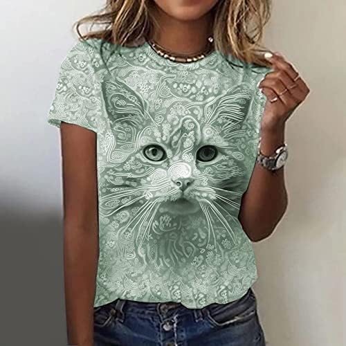 Kızlar Kedi Grafik Üst Crewneck Üstleri Tshirt Bayan Kısa Kollu Kawaii Yaz Sonbahar Üst 2023 Elbise Moda KS