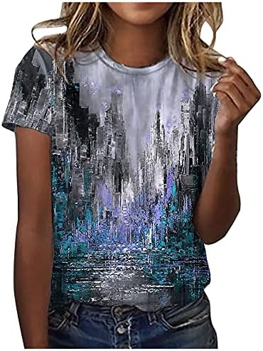 Yaz T Gömlek Kadınlar için Moda Renkli Baskılı Gömlek Yuvarlak Boyun Kısa Kollu Tee Tops 2023 Casual Bluzlar