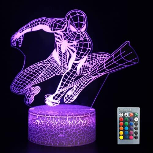 GIFIZOL Gece Lambası Çocuklar için, Örümcek Süper Kahraman Adam 3D Illusion Lamba 16 Renk Değiştirme Dokunmatik ve