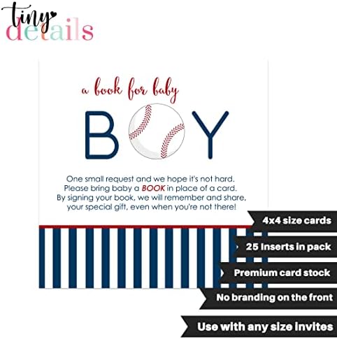Kağıt Akıllı Parti Beyzbol Bebek Duş Kitap İstek Kartları (25 Paket) Erkek Davetiye Ekler Mavi ve Kırmızı-Sports Gender