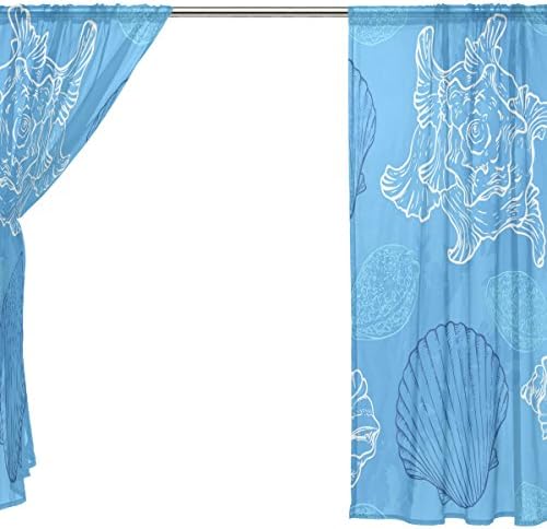 Vantaso Sırf Perdeleri 78 inç Uzun Mavi Deniz Kabukları Çocuklar Kızlar için Yatak Odası Oturma Odası Pencere Dekoratif