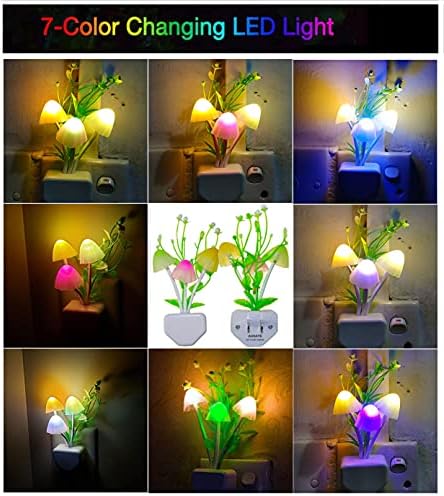 AUSAYE 2 Paket LED Sensör Gece Lambası Plug-in NightLight Renk Değiştirme Lambası Mantar Dekor, Çocuklar Yetişkinler