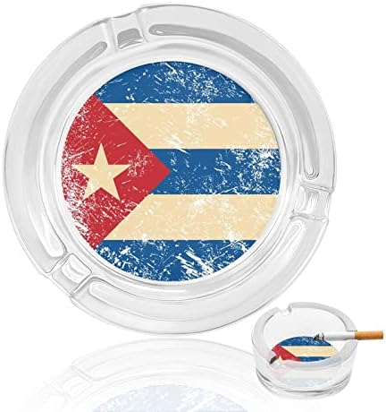Retro Küba Bayrağı Cam Küllük Yuvarlak Sigara kül tablası Tutucu Kılıf Ev Ofis İç Dekorasyon İçin