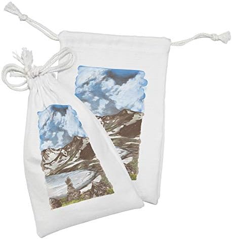 Ambesonne Peyzaj Kumaş Kılıfı 2'li Set, Karlı Dağlar Bulutları ve Göl Resmi, Banyo Malzemeleri Maskeleri ve İyilikleri