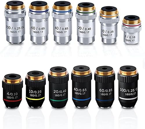 Mikroskop Aksesuarları Mikroskoplar Lens 4X 10X 20X 40X 60X 100X (Yağ) Akromatik Objektif Lens Gümüş Siyah Kabuk Laboratuar