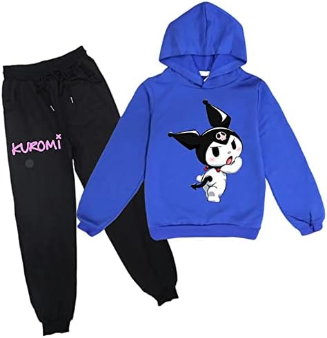 Vısaml Çocuklar Kuromi Hoodie 2 Parça Uzun Kollu Kazak ve koşucu pantolonu Kıyafet Seti Anime Eşofman Grafik(2-16