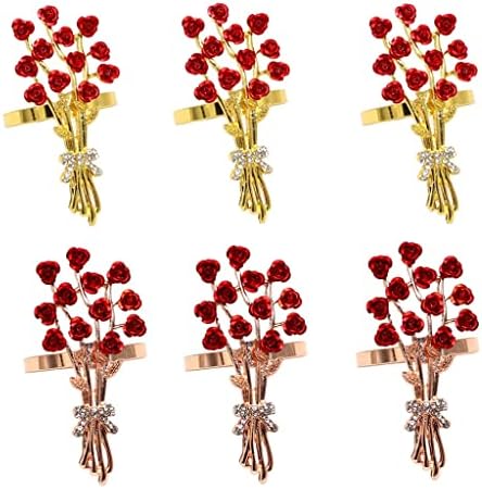 SAWQF 6 Adet Gül Çiçek Peçete Halkaları İnci Çiçek Peçete Tutucu Yüzükler Akşam Yemeği Partileri Düğün için (Renk