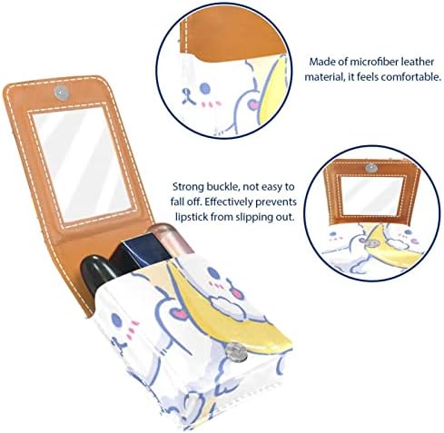 ORYUEKAN Ruj Kılıfı Ayna ile Sevimli Taşınabilir Makyaj Çantası kozmetik torbası, Karikatür Hayvan Tavşan Ay Yıldız