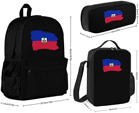 Haiti bayrağı Fırça Darbeleri 3 Adet Sırt Çantası Seti yemek kabı Taşınabilir buzluk çanta Tote Çanta Ayarlanabilir