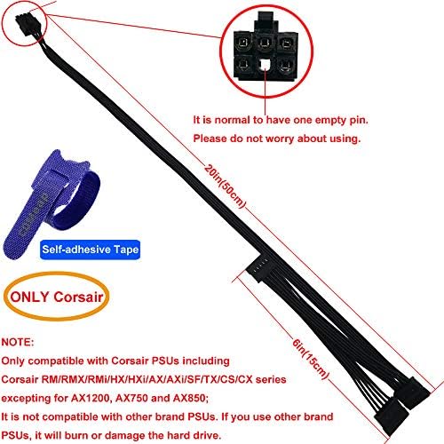 COMeap 6 Pin 3X15 Pin SATA Sabit Disk Güç Adaptörü Kablosu Bazı Özel Türleri için Corsair Modüler Psu'lar 20-in (50cm)