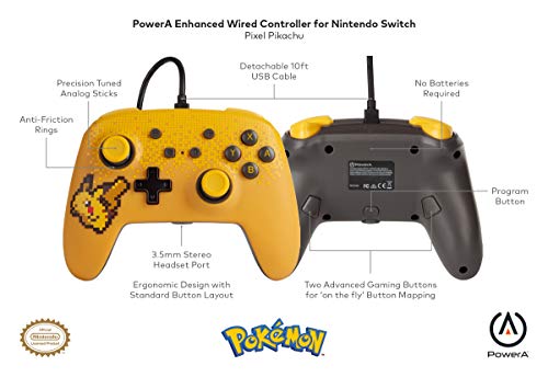 PowerA Pokemon Gelişmiş Kablolu Denetleyici Nintendo Anahtarı için - Piksel Pikachu, Gamepad, Kablolu video oyunu