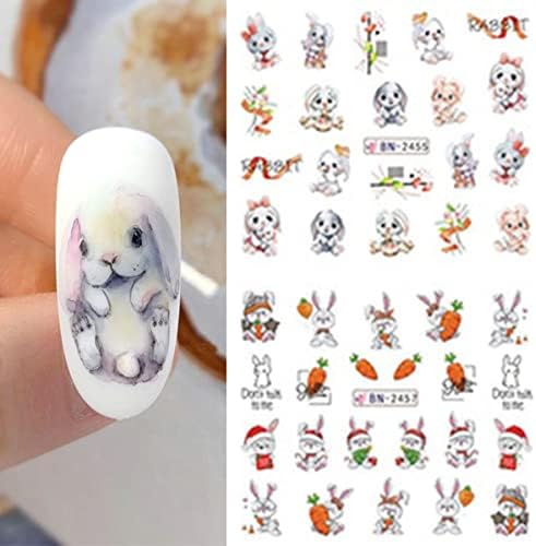 Paskalya Nail Art Sticker 12 Sayfalık Sevimli Tavşan Tırnak Sanat Çıkartması Karikatür Karışık Tavşan Havuç Su Transferi