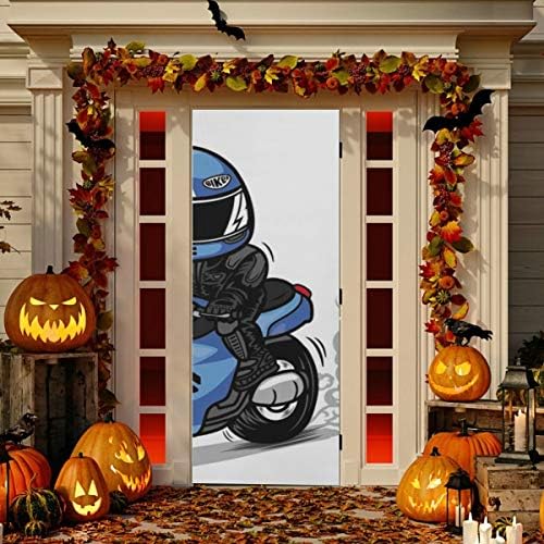 ENEVOTX Ev Kapı Dekor Animasyon Sürme Motosiklet Kapı ön kapak Dayanıklı Kumaş Serin Ön Kapı Dekor Çok Boyutu Kapı