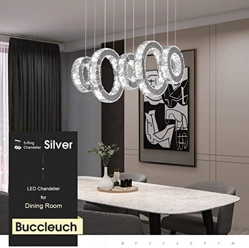Buccleuch Modern avize Dim 5-Ring Kristal LED kolye ışık Mutfak Ada Oturma Odası Yemek Odası için Ayarlanabilir Kordonlar