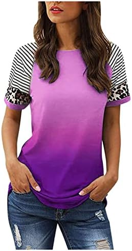 Comıgeewa Crewneck Bluzlar Bayanlar Sonbahar Yaz Kısa Kollu Degrade Baskı Gevşek Fit Bluz Tees Genç Kız Giysileri
