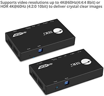 SIIG HDBaseT HDMI Genişletici 4 K 60Hz HDR HDMI 2.0 Üzerinde Tek Cat5e/6 ile RS-232 & IR - 196ft (60 m) @ 1080 p &