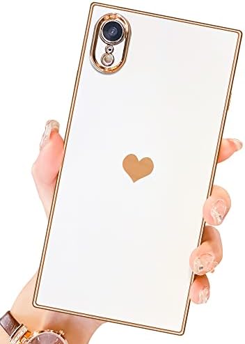 MTBacon iPhone XR Kare Kasa ile Uyumlu, Kadınlar Kızlar için Sevimli Aşk Kalp Kılıfı Kamera Lens Koruması Elektrolizle