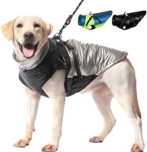 Didog Köpek Kış Ceket, koşum ve çift D halkaları ile su geçirmez Köpek sıcak giysiler, soğuk Hava için yansıtıcı Köpek