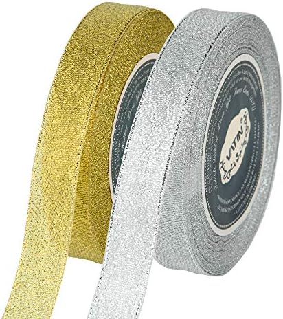 VATIN Glitter Metalik Altın Gümüş Şerit 3/4 inç Geniş Sparkly Kumaş Muhteşem Şerit Hediye Crafters için Düğün Brithday
