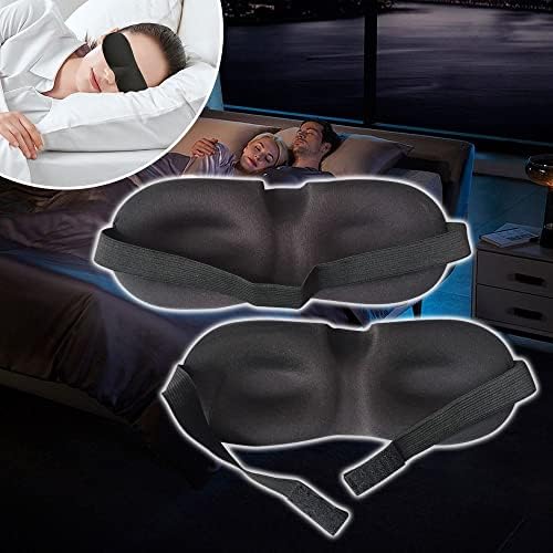 Andy's Orkide 2 Paket Uyku Maskesi, Kadınlar ve Erkekler için 3D Konturlu Fincan Kalıplı Siyah Göz Maskesi, yumuşak