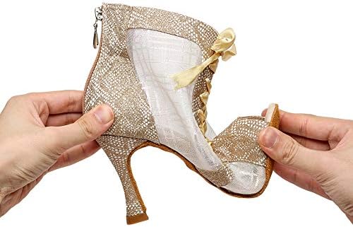 QQLONG kadın Balo Salonu Dans Ayakkabıları Burnu açık Altın Latin Dans Botları Tango Salsa Performans Düğün Dans Ayakkabıları,