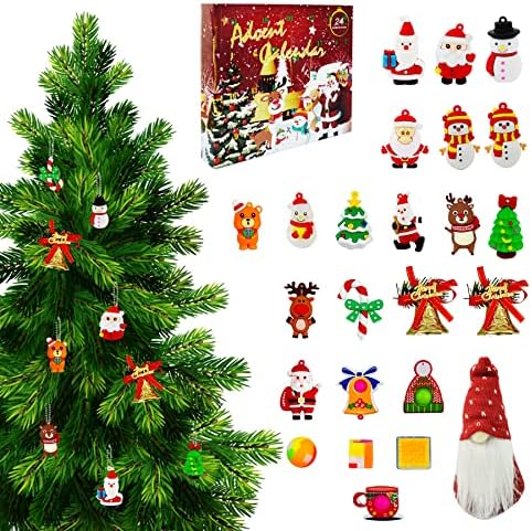 DOUBLE - N Noel Advent Takvimi Geri Sayım 2022 Yetişkin, 24 Gün Noel Geri Sayım Takvimi Kutusu, Mini Noel Ağacı Süsleme