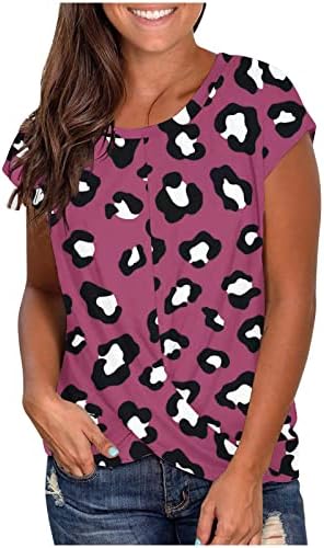 pbnbp Yaz Bluzlar Kadınlar için Baskılı Büküm Ön Geometrik Gömlek Kap Kollu Casual Gevşek Fit V Boyun Tunik Blusas
