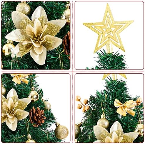24 Masa Üstü Mini Noel Ağacı, Çok Renkli ve sıcak Beyaz Işıklı Yapay Küçük Noel Ağacı Ağaç Tepesi Yıldızı ve askı