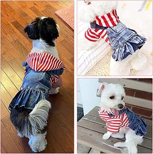 Küçük Köpekler için evcil hayvan giysileri Kız Meyve İşlemeli Köpek Elbise Giyim Şerit Ekose Yavru Denim Hoodie Ceket