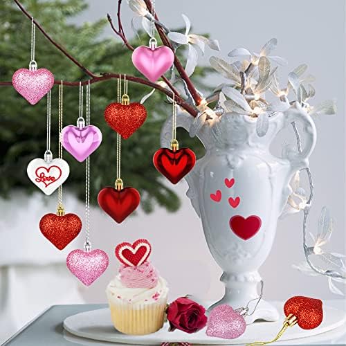 Labeol sevgililer Günü Dekor Kalp Süsler 36 Adet Kalp Şeklinde Baubles sevgililer Günü Noel Düğün Yıldönümü için Kırmızı