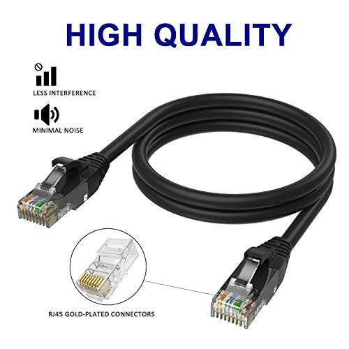 Adoreen Cat 6 Ethernet Yama Kablosu 0,6 ft - 10 Paket-Siyah, Gigabit İnternet Kablosu (Çoklu Renkler-Seçim için Pks