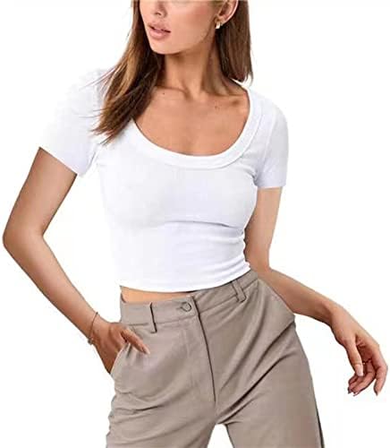 Kadın Seksi Bodycon Gömme Yuvarlak Boyun Kısa Kollu Temel T-Shirt Kırpma Üst Leopar Yaz T Gömlek Üst Slim Fit Giysiler
