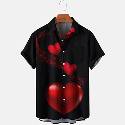T Shirt Erkekler için Moda sevgililer Günü Baskılı Tek Cep Gömlek Casual Gevşek Baskılı Cep Düzenli Fit Gömlek