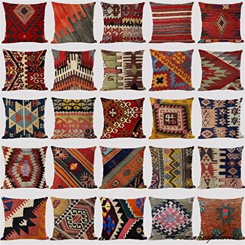 PDGJG Bohemian Desenler Keten Yastıkları Durumda Multicolors Soyut Etnik Geometri Baskı Yastıklar Kanepe Yastık (Renk: